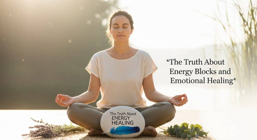 Calm young adult practicing mindfulness with natural elements and soft lighting