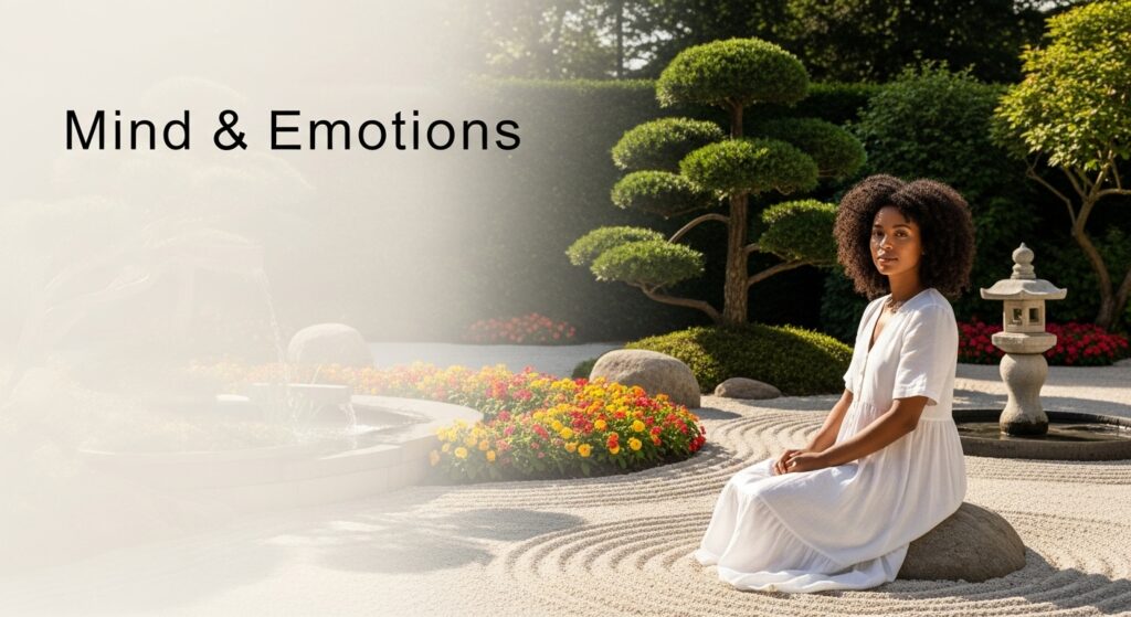 Calm young adult in a mindful setting with soft natural lighting