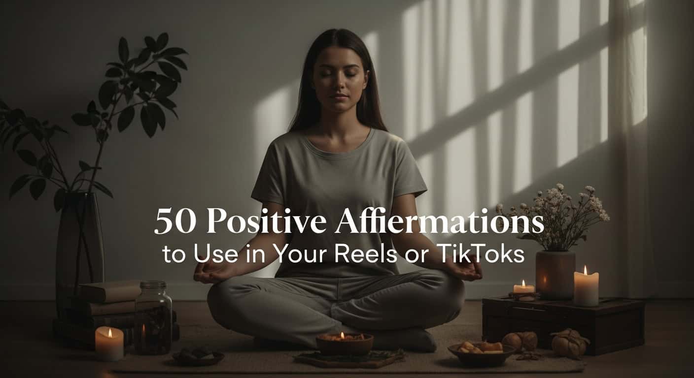 Serene lifestyle image with positive affirmations in muted tones