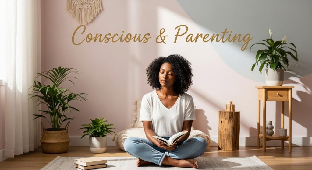 Calm young adult in a mindful setting with soft natural lighting and cinematic shadows