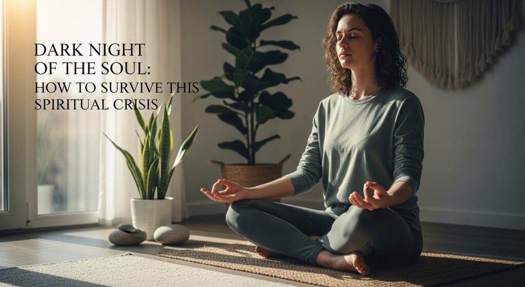 Young adult practicing mindfulness meditation in serene natural setting with soft lighting and muted tones