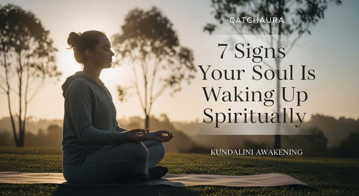 Serene lifestyle image highlighting Kundalini awakening with elegant typography
